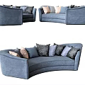 Modern Blue Curved Sectional Sofa With Various Colored Decorative Pillows 3d model