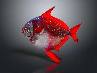 Vibrant Red Blue Purple Fish With White Spots And Red Fins 3d model