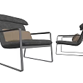 Modern Gray Fabric Lounge Chair With Metal Frame And Accent Pillow Design