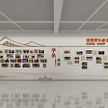 Cultural Center Interior Featuring Hanging Calligraphy Works And Traditional Mountain Design