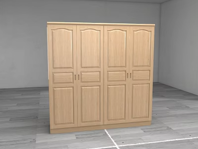 Wooden Four Door Wardrobe With Simple Design For Bedroom Storage Space 3d model