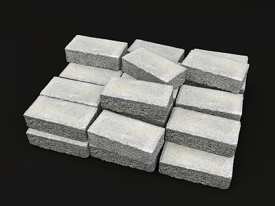 Gray Bricks Stacked in Pile with Rough Texture on Black Background 3d model