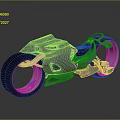 Futuristic Motorcycle Featuring Sleek Silver Body Large Wheels Blue LED Lights and Modern Design