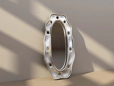 Modern Silver Frame Mirror With Hole Decorated Design And Unique Shape For Interior Wall Decor 3d model
