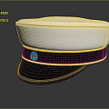 White Flat Top Hat With Black And Yellow Strap And Yellow Badge Design