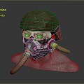 Metallic Combat Helmet With Glowing Red Eyes And Flexible Breathing Tubes