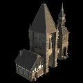 Ancient Architectural Building with Tower Spire Stone Walls and Arched Windows