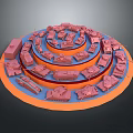 Military Vehicles Models on Circular Multi Layered Display Platform in Red Orange and Blue