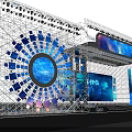 Contemporary Stage Design With Blue Lighting Effects LED Screens And Circular Decorative Elements 3d model