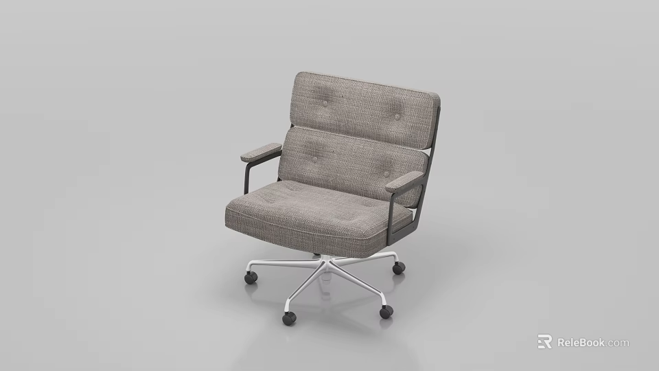 Gray Fabric Upholstered Office Chair With Armrests Rolling Casters And Metal Base 3d model 