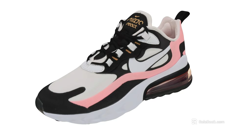 Stylish White Black Pink Sports Sneakers With Air Cushion Sole And Modern Upper 3d model 