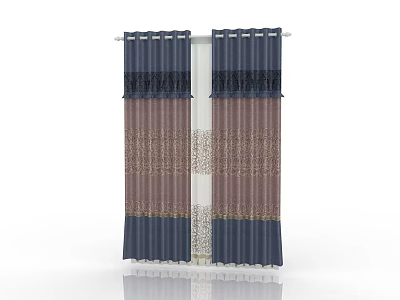 Modern Color Block Curtains With Blue Brown Patterned Fabric Design 3d model