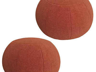 Two Round Orange Fabric Poufs Modern Stylish Seating For Living Room 3d model
