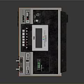 Portable Electronic Appliance With Black Silver Casing Display Screen Control Buttons And Wooden Sides
