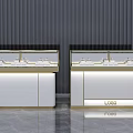 Jewelry Display Shelves with White and Gold Design Glass Top LED Lighting and LOGO Panel