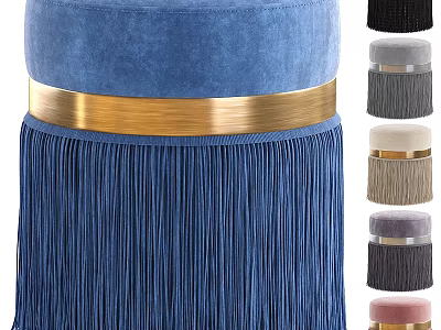 Blue Velvet Ottoman with Gold Band Fringe Detail and Multiple Color Options 3d model