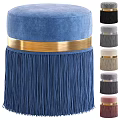 Blue Velvet Ottoman with Gold Band Fringe Detail and Multiple Color Options