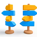 Set Of Two Colorful Directional Road Signs With Yellow Blue Arrows Wooden Base