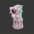 White Ceramic Bird Sculpture With Multiple Birds Standing On Green Base