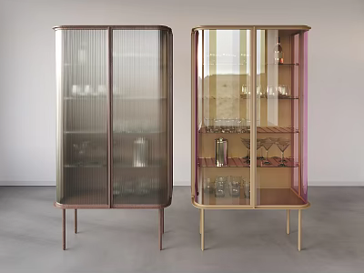 Modern Wine Cabinet With Glass Doors Holding Wine Glasses And Bottles 3d model