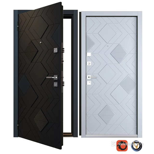 Modern Swing Doors Featuring Black And Light Gray Geometric Patterns Design 3d model 