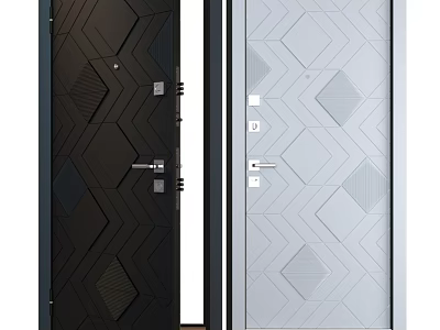 Modern Swing Doors Featuring Black And Light Gray Geometric Patterns Design 3d model