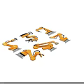 Yellow Industrial Robotic Arms In Various Poses For Automation Use