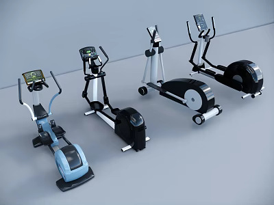 Modern Sports Equipment Including Elliptical Trainers Exercise Bikes And Fitness Machines 3d model