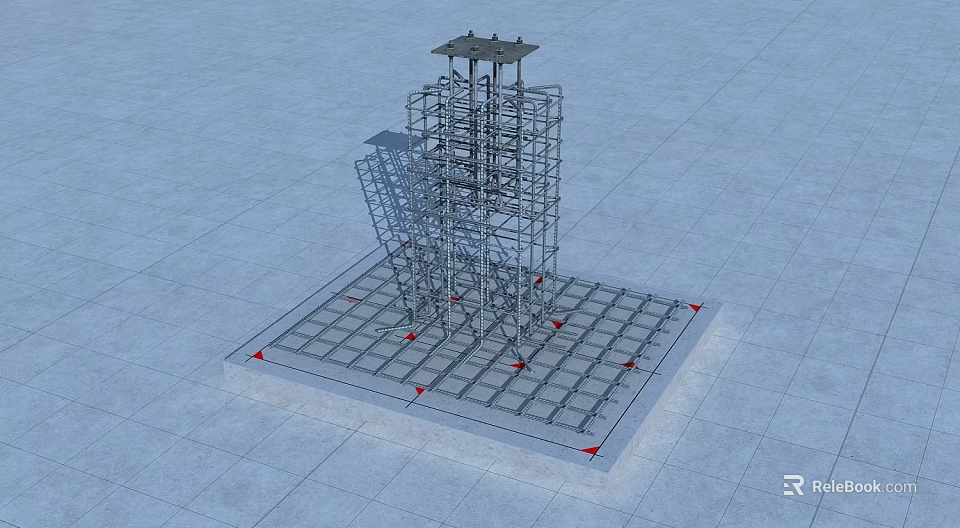 Industrial Factory Building Metal Frame Structure with Foundation Grid and Support System 3d model