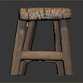 Rustic Wooden Stool With Natural Solid Wood Seat And Simple Legs Design 3d model