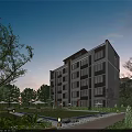 Modern Residential Building Featuring Contemporary Facade And Landscaped Garden With Trees And Lawn