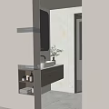 Modern Bathroom Interior With Vanity Mirror Plant And Tiled Shower Wall