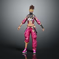 Anime Female Character Wearing Pink Cargo Pants White Black Top And Headscarf Mask