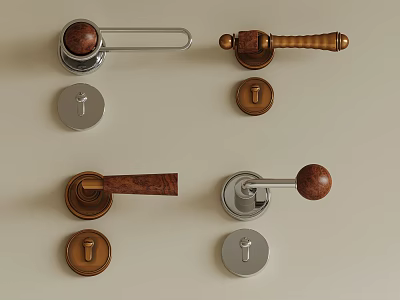 Various Styles of Wooden and Metal Door Handles with Knobs 3d model