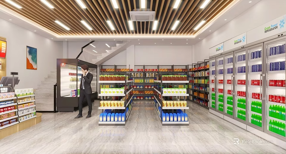 Modern Bright Supermarket Interior With Orderly Shelves And Rich Varieties Of Quality Daily Groceries 3d model 