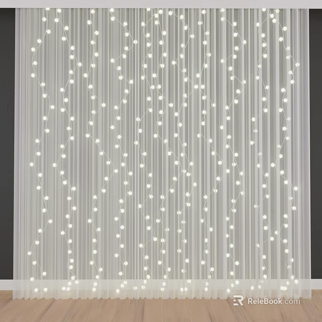 Modern Curtain With Hanging Beads And White Vertical Stripes Design 3d model 