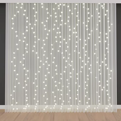 Modern Curtain With Hanging Beads And White Vertical Stripes Design 3d model