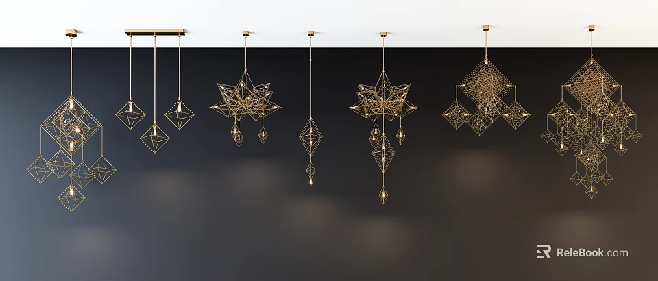 Various Unique shaped Pendant Lights with Intricate Geometric Designs for Modern Interior Decor 3d model 