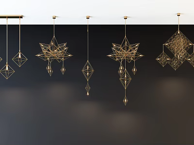 Various Unique shaped Pendant Lights with Intricate Geometric Designs for Modern Interior Decor 3d model