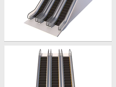 Modern Escalator Structure With Black Steps And Stainless Steel Handrails Design 3d model