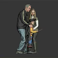 Happy Family Posing Together With Child In Pirate Costume On Gray Background