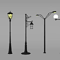 Black Outdoor Lights With Various Classic Designs And Stylish Lamp Posts 3d model
