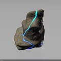 Natural Stone Decorative Ornament With Blue Luminous Veins And Textured Surface