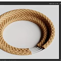 Light Brown Woven Circular Decorative Object With Diamond Texture And White Base 3d model