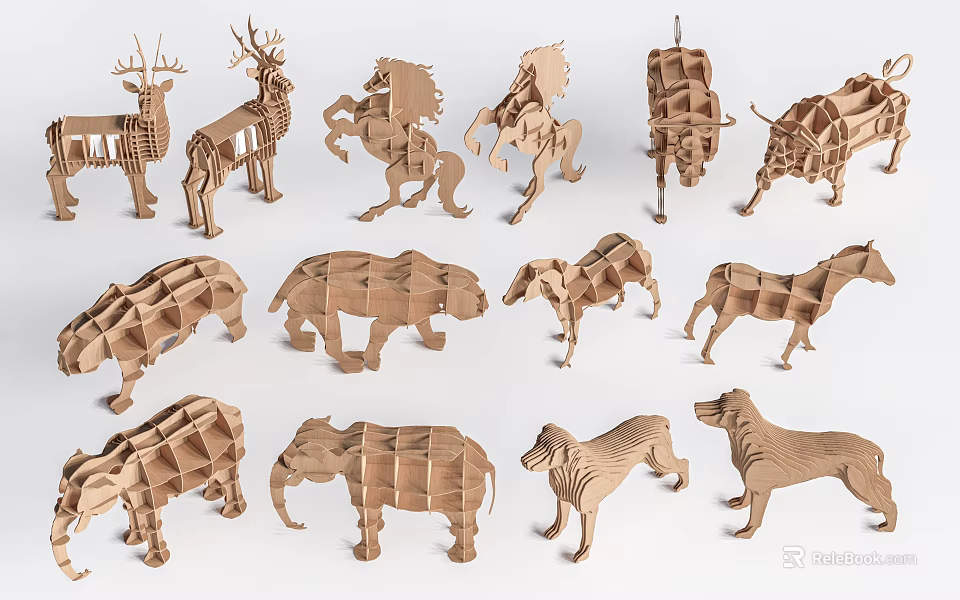 3D Paper Craft Animal Dolls With Various Shapes Like Deer Horse Elephant And Dog 3d model 
