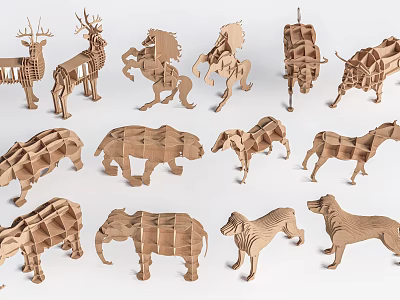 3D Paper Craft Animal Dolls With Various Shapes Like Deer Horse Elephant And Dog 3d model