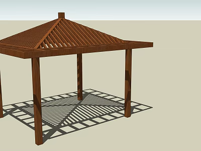 Wooden Pavilion Outdoor Architectural Design With Sloped Roof And Shadow On Ground 3d model