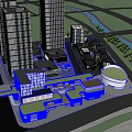 Modern Office Building Exterior With Glass Curtain Wall And Water Pool At Night