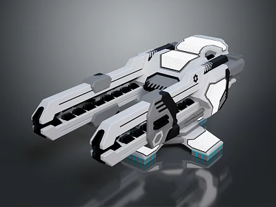 Futuristic Sci-Fi Weapon with Dual Barrels Silver Black Color Scheme and Geometric Tech Inspired Details 3d model