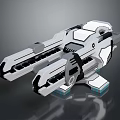 Futuristic Sci-Fi Weapon with Dual Barrels Silver Black Color Scheme and Geometric Tech Inspired Details